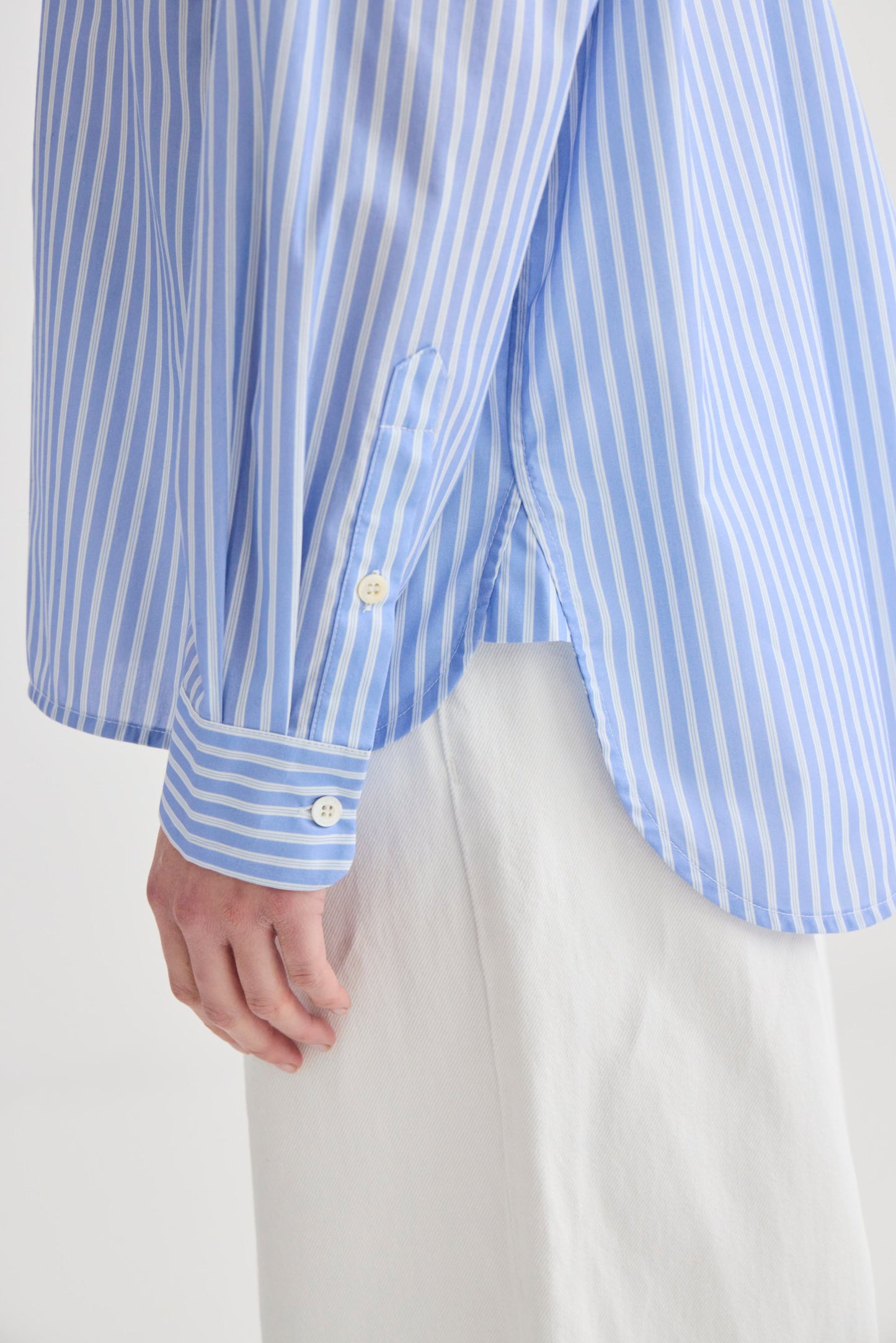 Striped Collarless Shirt Oxford Blue - Collar detail