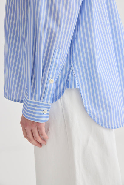 Striped Collarless Shirt Oxford Blue - Collar detail