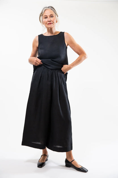 The Laurie Culotte in Black Linen