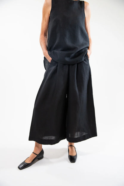 The Laurie Culotte in Black Linen