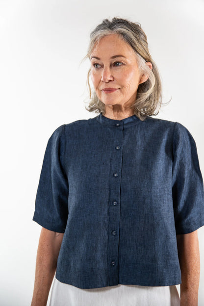 The Loretta Top in Navy Linen