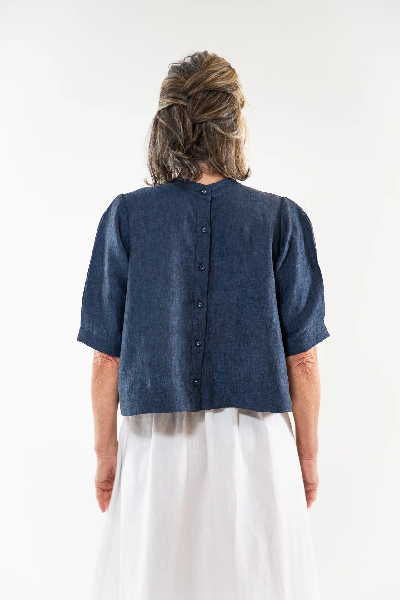 The Loretta Top in Navy Linen