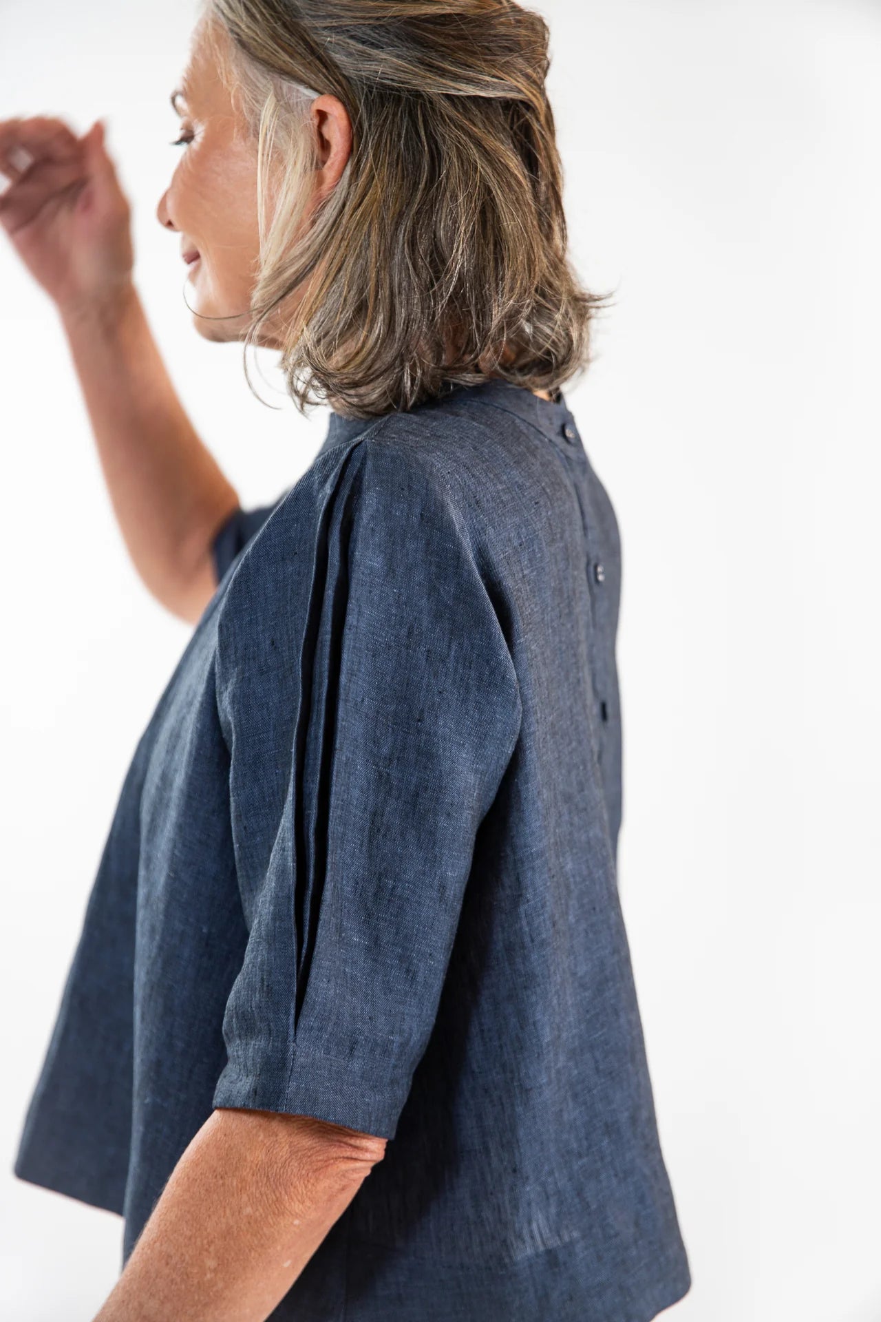 The Loretta Top in Navy Linen