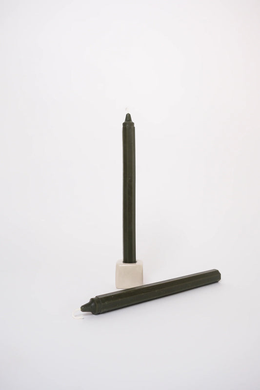 Beeswax Taper Pair of Octagon Candles in Moss