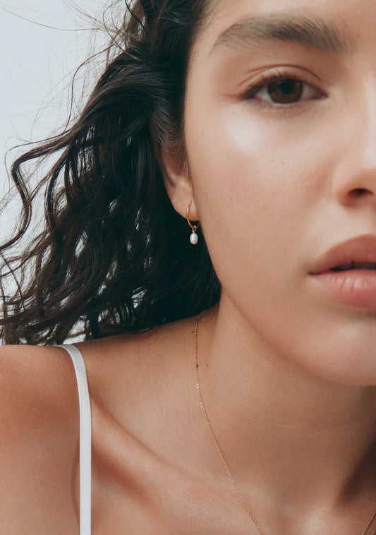 The Mini Pearl Hoops in Gold