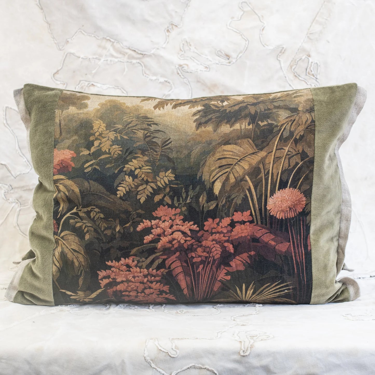 French Linen & Velvet Palm & Monstera Cushions