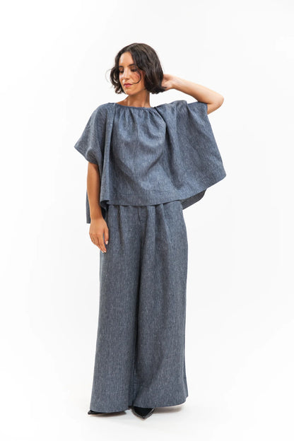 Poppy Top in Navy Pinstripe