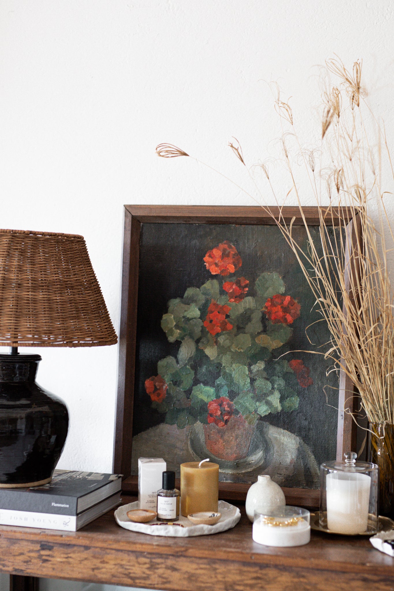 Antique French Artwork | Pot of Geraniums still life
