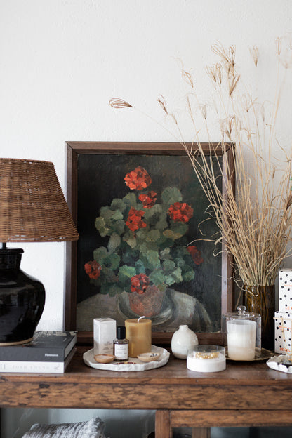 Antique French Artwork | Pot of Geraniums still life