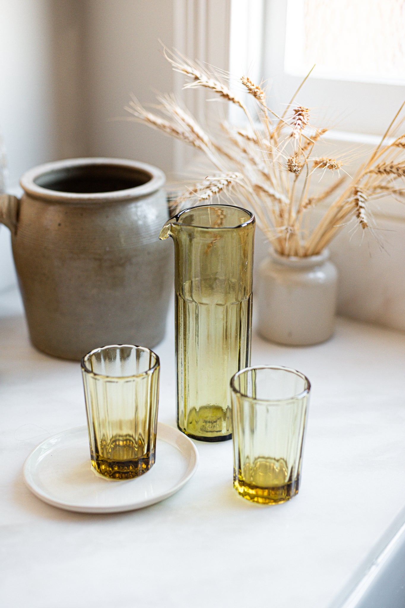 Hand Blown Glass Carafe in Amber