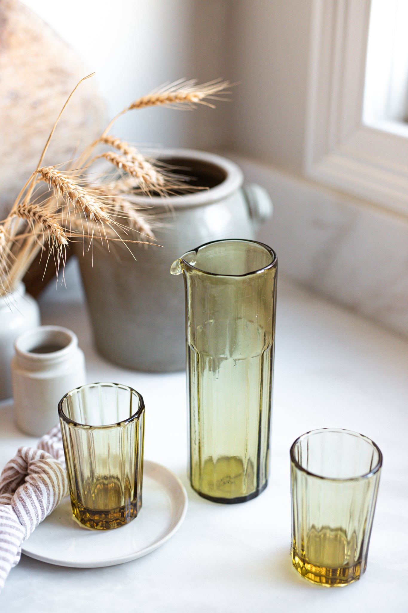 Hand Blown Glass Carafe in Amber
