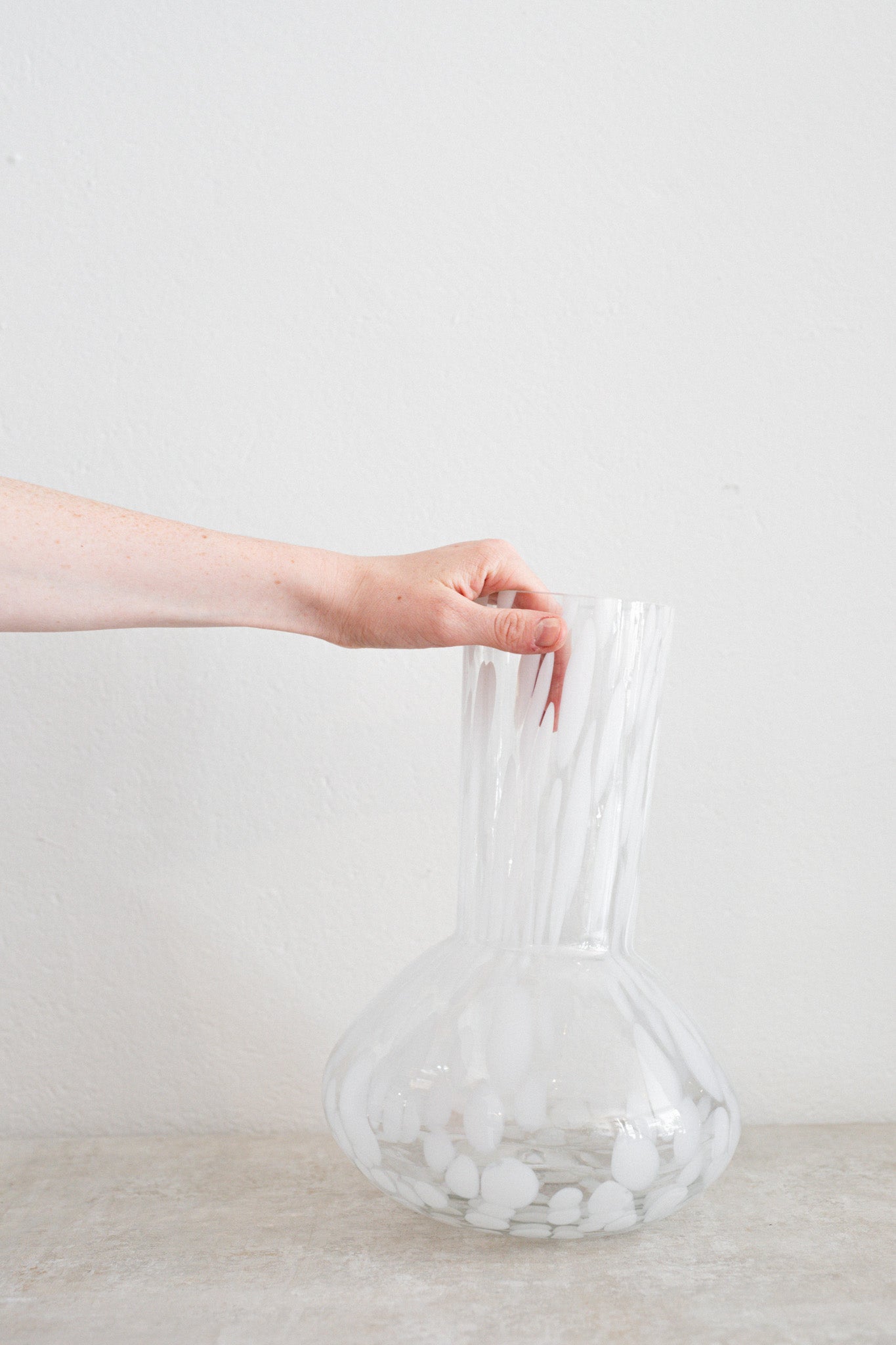 Tall Glass Vase in Speckle White