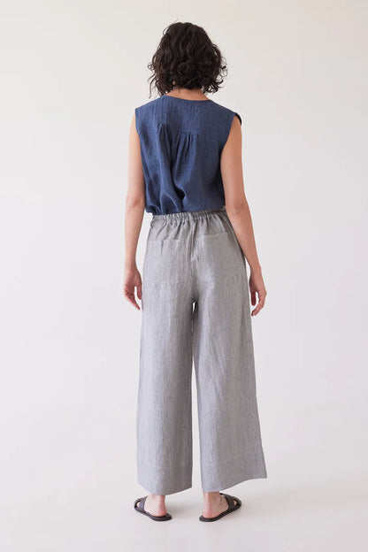 Bowie Wide Leg Pant | Chambray Stripe