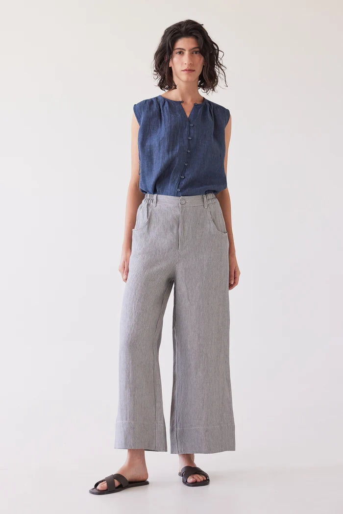 Bowie Wide Leg Pant | Chambray Stripe