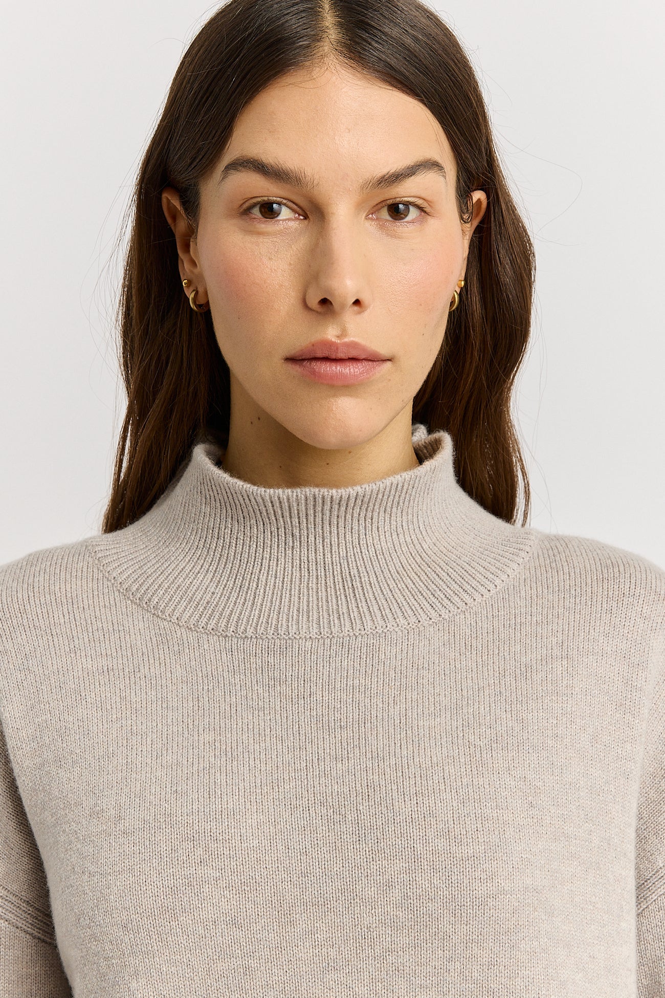 The Split Neck Funnel Jumper | Light Oat