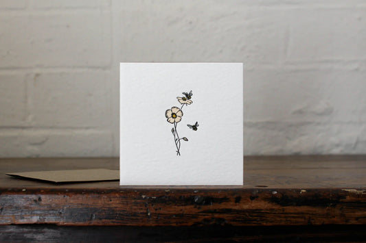 'Bees & Flowers' Letterpress Card