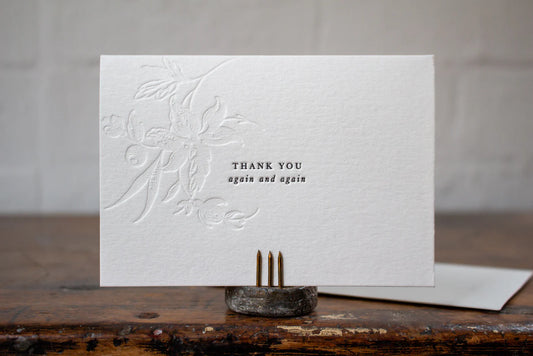 'Thank you again and again' Letterpress Card