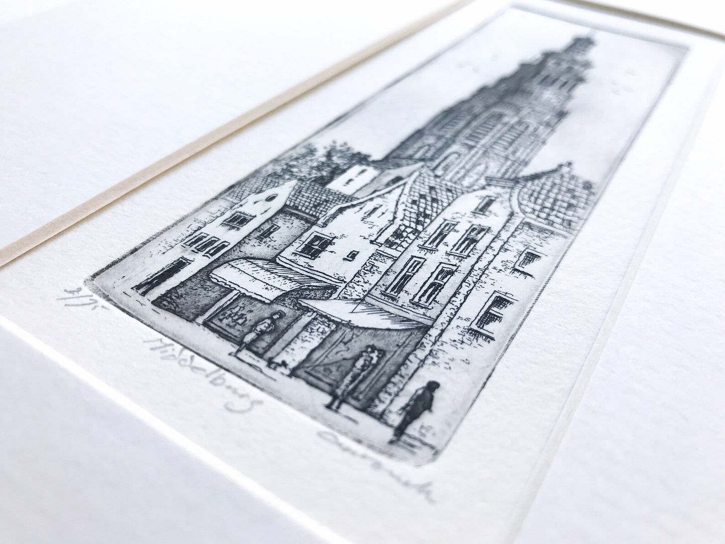 An Original Etching of a Dutch Tower in Dark Oak | N.2